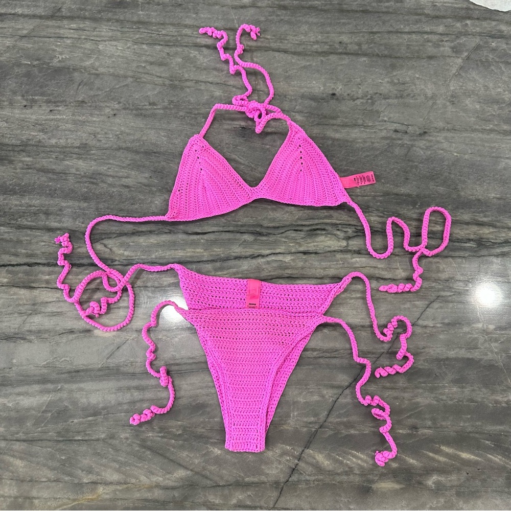 SKIMS Hot Pink Crochet Knit bikini Swim small